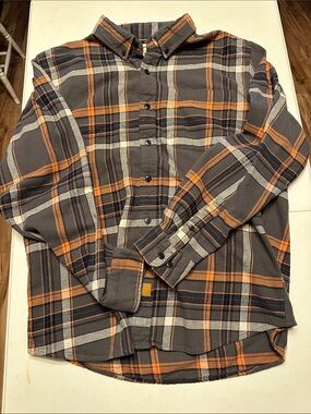 Men's Plaid Button-Down Shirt in Gray and Orange